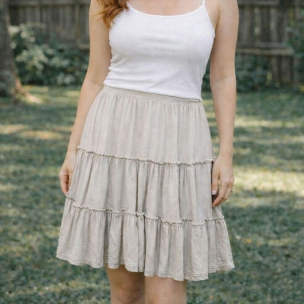 ENERGIE Ivory Tiered Ruffled Midi Skirt Size L NWT Earthy Boho Cottagecore Fairy